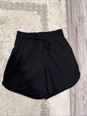 Lands' End Black Smocked-Waist Drawstring Swim Shorts